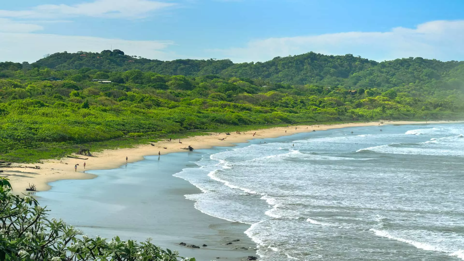 Pacific beach sunset for a honeymoon Aerial view of the coastline at Nosara