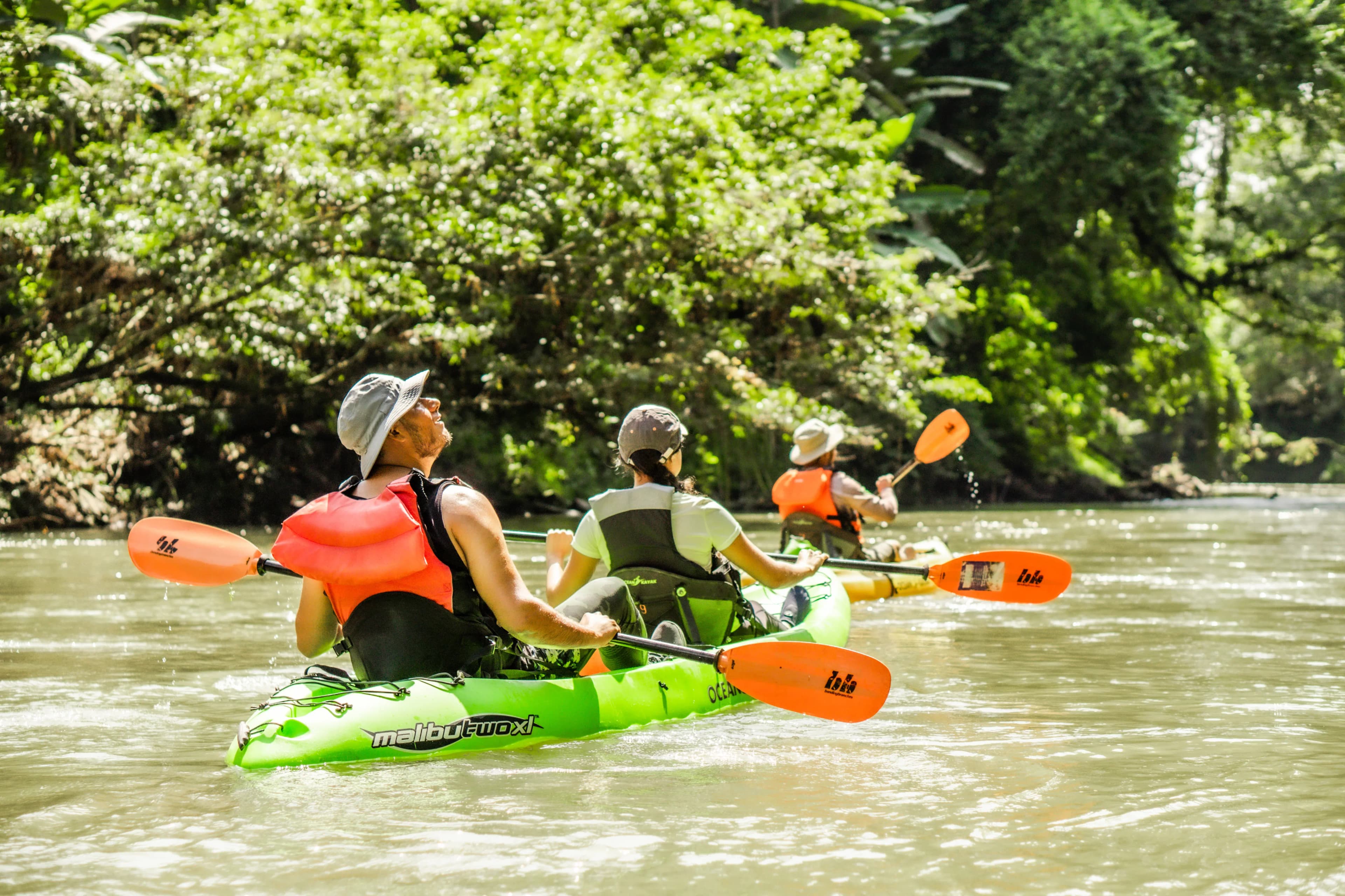 Family safari float tour near Arenal Family kayaking on the Safari Float river trip